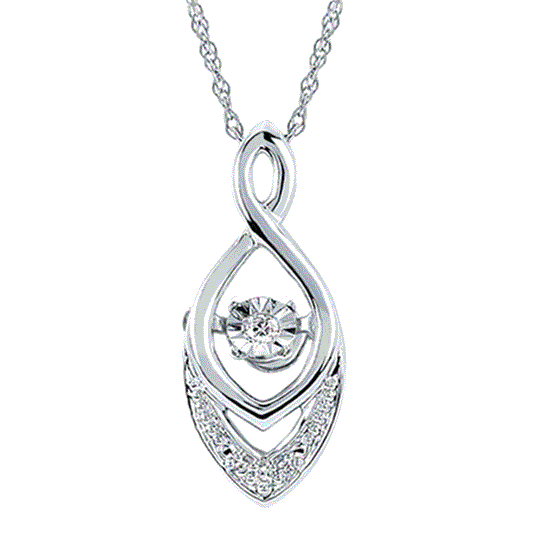 SS Shimmering Diamond Pendant – .03CTW, 4 Round Diamonds, 18" Rope Chain