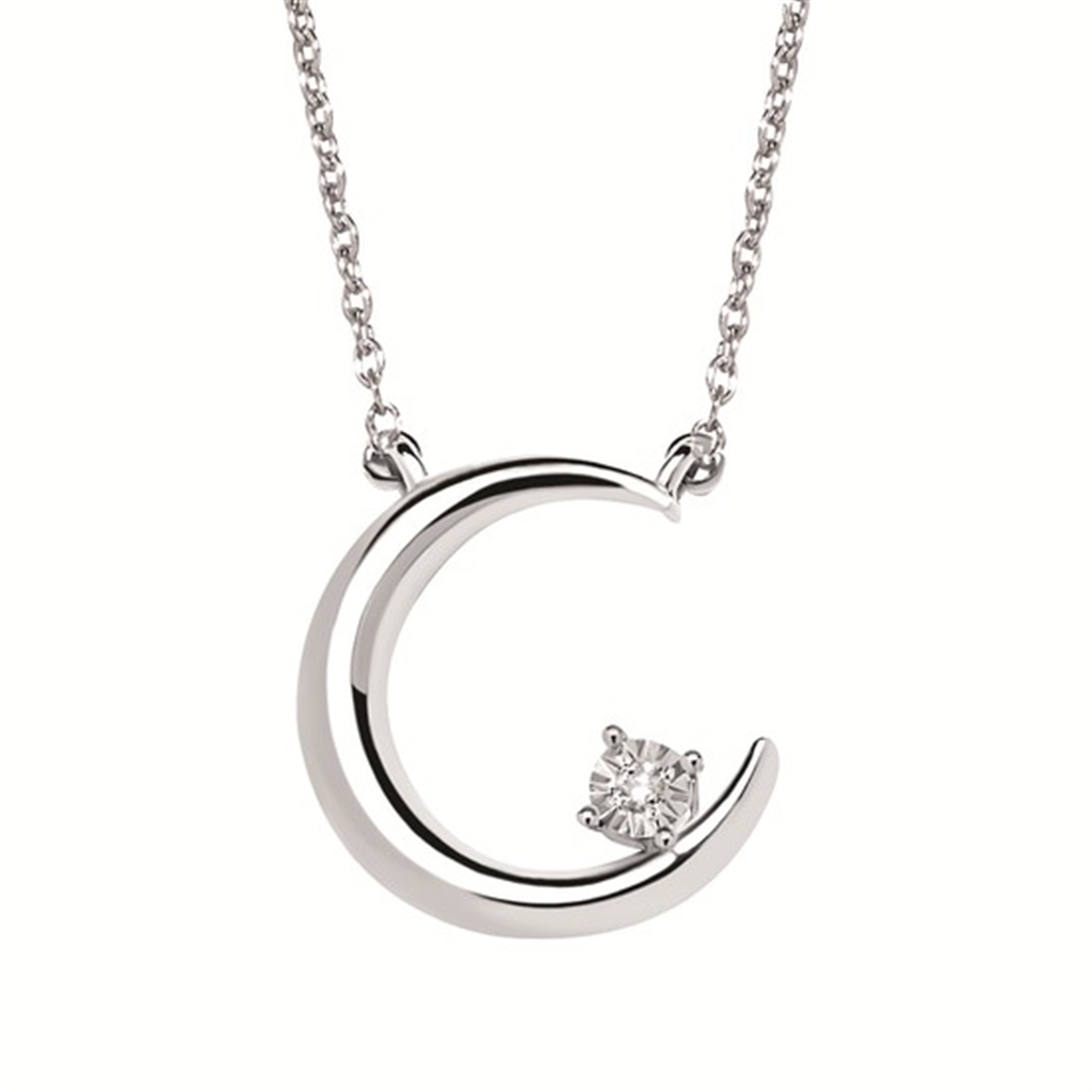 .01 Ctw. Diamond Half Moon Necklace In Sterling Silver