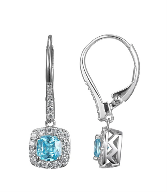 ELLE Radiance Cushion Cut CZ Halo Leverback Earrings