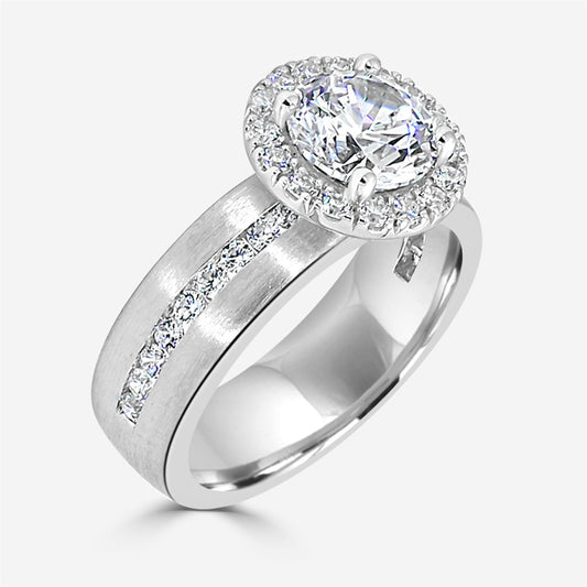 Halo with Wide Diamond Shank Engagement Ring Semi-Mount