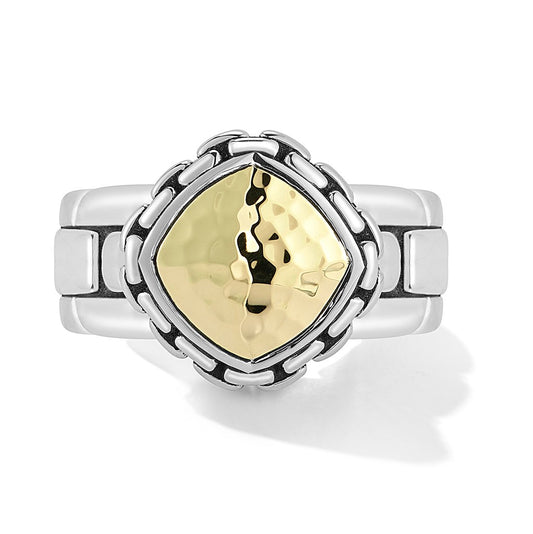 JAI Sterling Silver & 14K Gold Hammered with Box C | Silver Rings