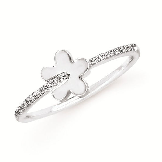 .08 Ctw Diamond Flower Ring in Sterling Silver