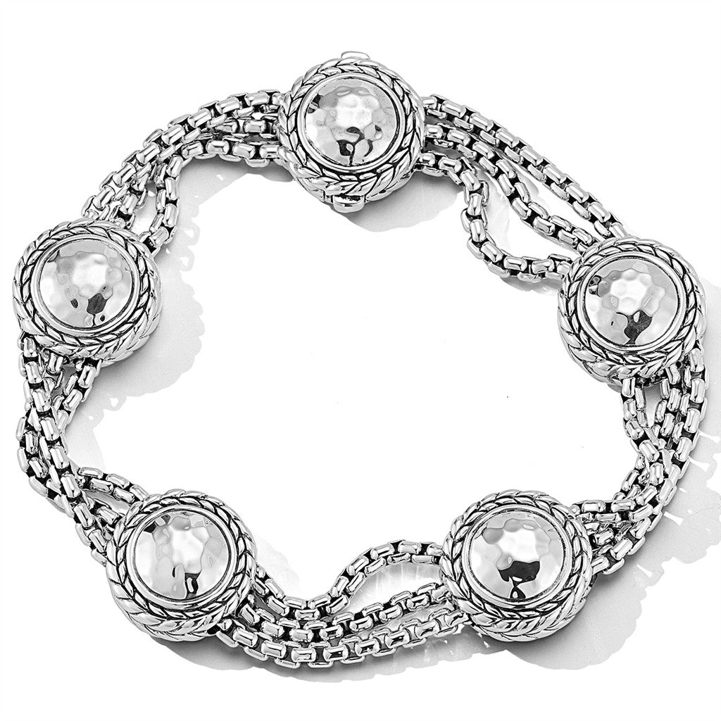 JAI Sterling Silver Multi Hammered Station Box Cha | Silver Bracelets
