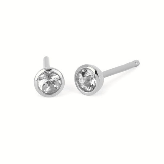 3.5 mm Aquamarine Bezel Birthstone Stud Earrings