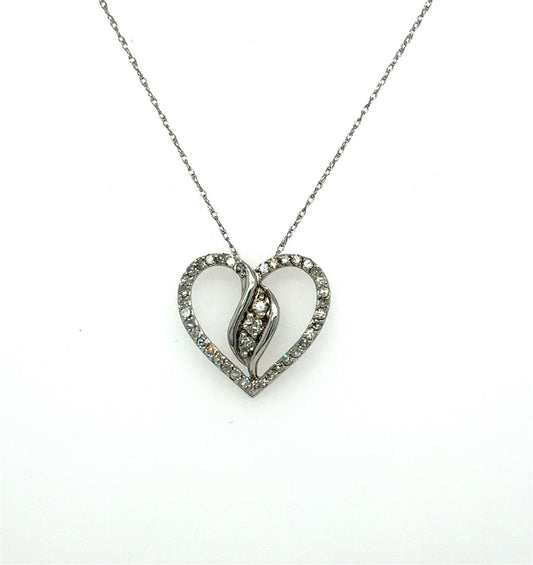 10K White Gold Heart Pendant with Diamonds