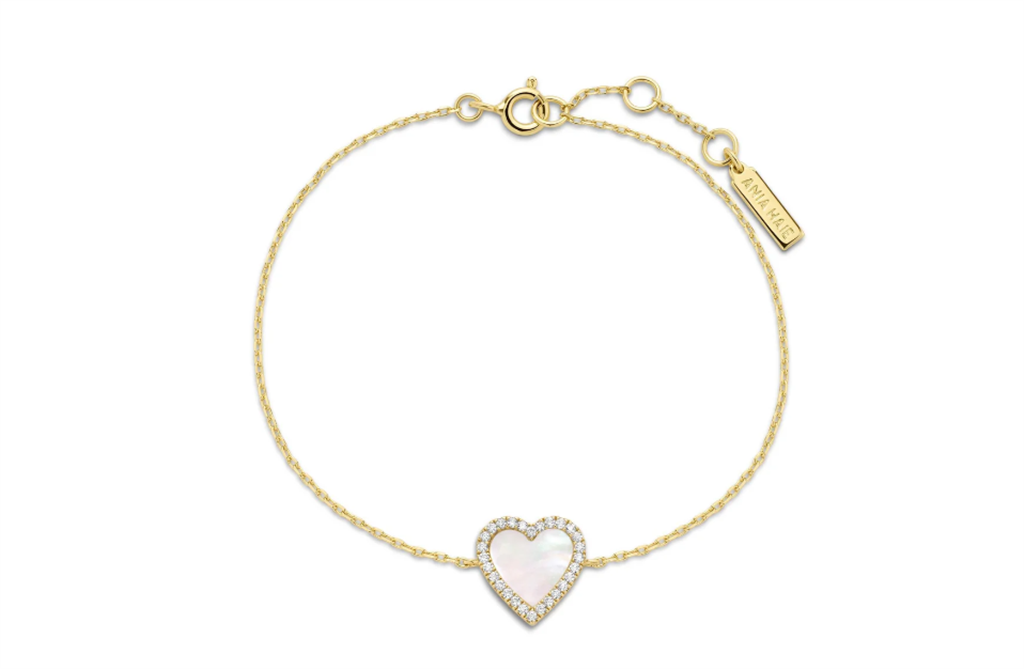 Gold Mother of Pearl Halo Heart Bracelet