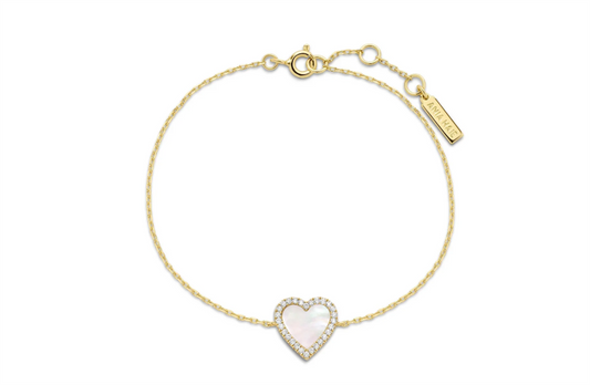 Gold Mother of Pearl Halo Heart Bracelet