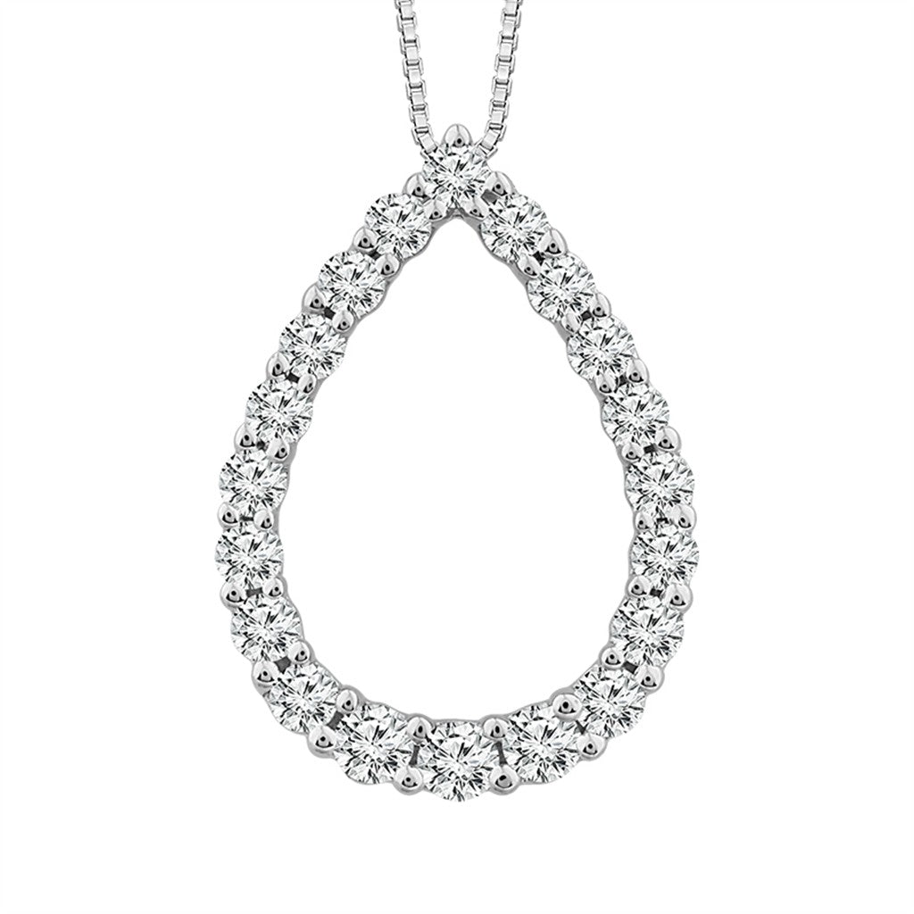 10K White Gold 1/10CTW Pear Shaped Pendant with Box Chain