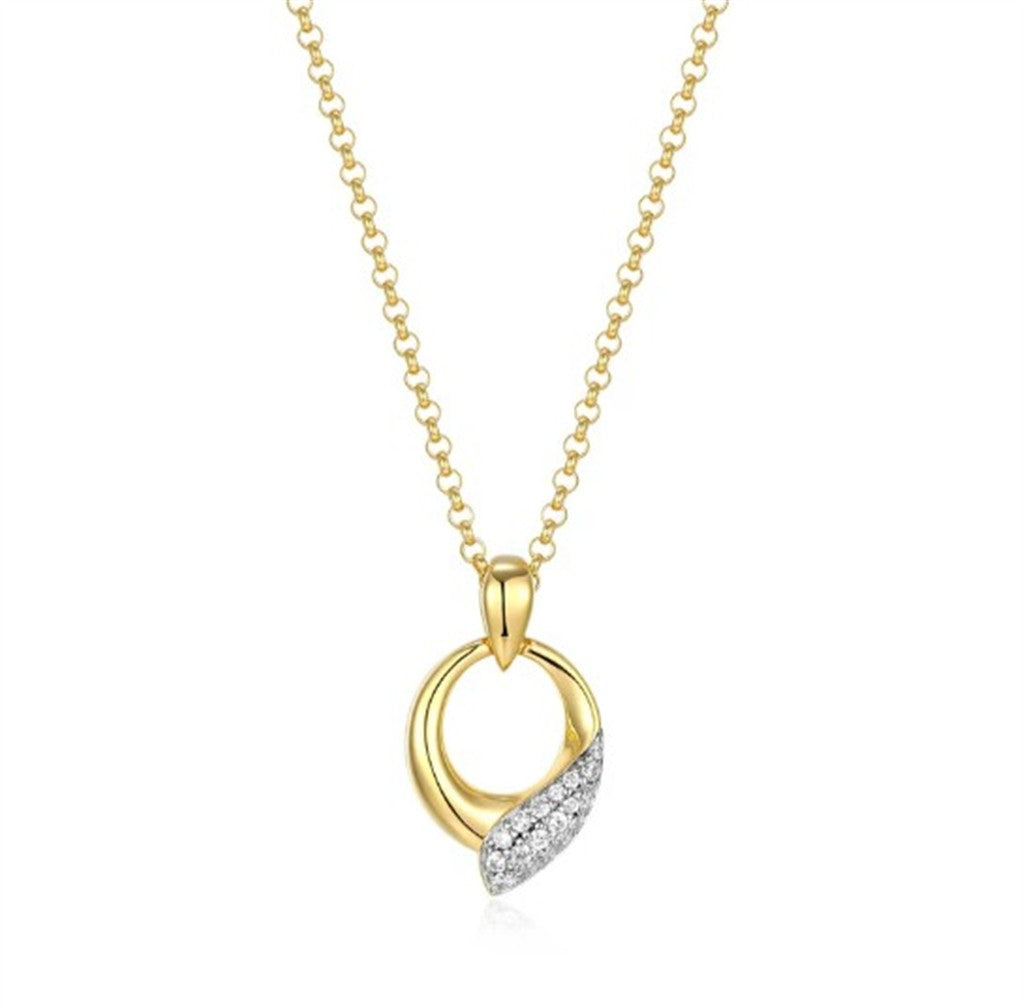 Sterling Silver ELLE "Amour" Rhodium and Yellow Gold-Plated White CZ Necklace