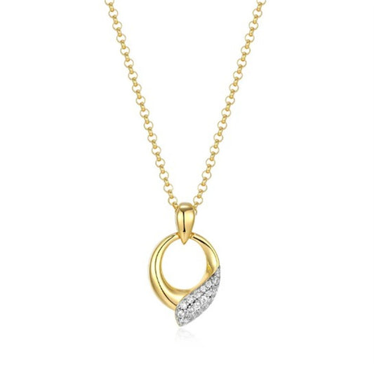 Sterling Silver ELLE "Amour" Rhodium and Yellow Gold-Plated White CZ Necklace
