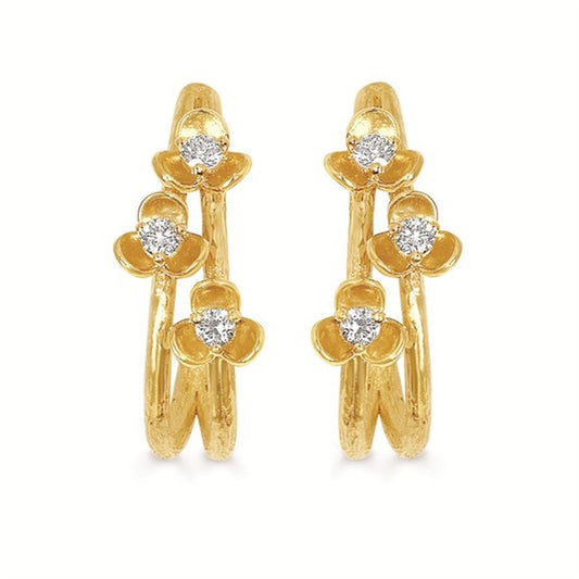 14K Yellow Gold Diamond Flower J-Hoop Earrings – .16CTW