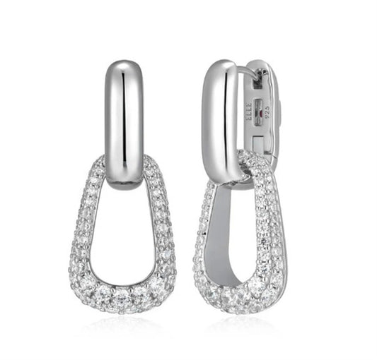 Sterling Silver ELLE "Citadel" Rhodium-Plated White CZ Hoop Earrings
