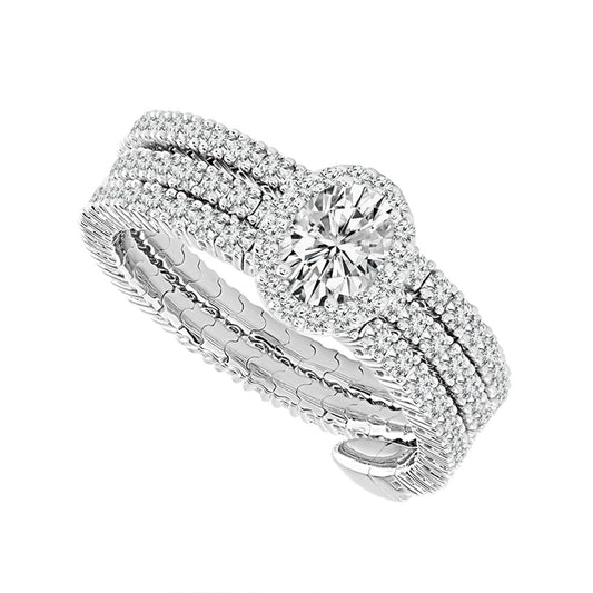 14K White Gold 1.50CTW Diamond Flexie Ring – Oval Center & Halo