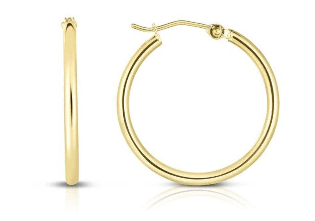 14K Yellow Gold Shiny Lite Tube Hoop Earrings – 2x25mm