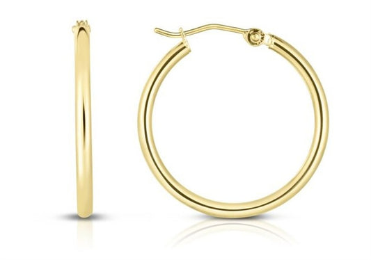 14K Yellow Gold Shiny Lite Tube Hoop Earrings – 2x25mm