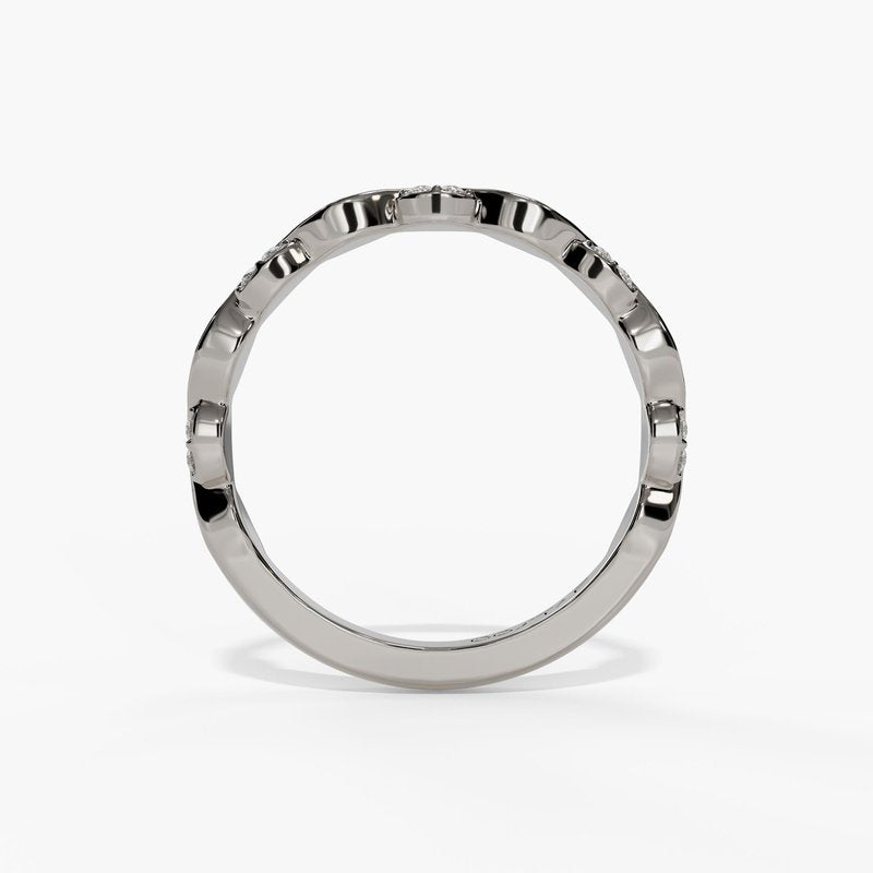 14K White Gold .11CTW Petite Diamond Wave Stackable Wedding Band
