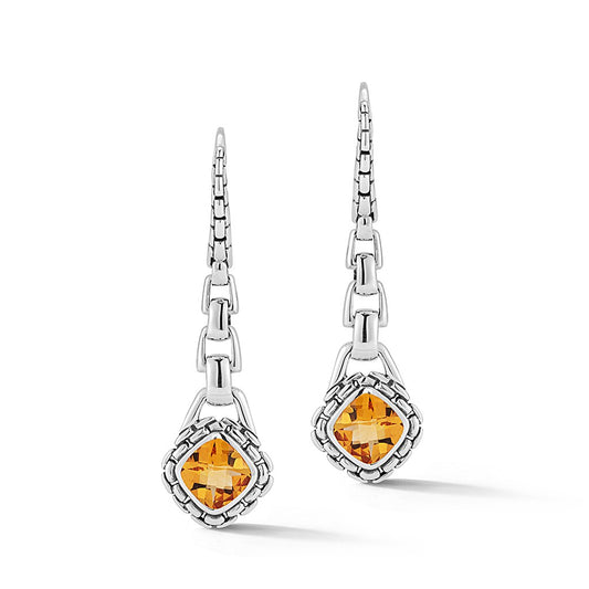 JAI Sterling Silver Box Chain & Gemstone Lever Bac | Silver Earrings