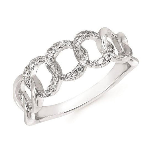 Stunning Sterling Silver .16CTW Diamond Chain Link Ring - Size 6.5