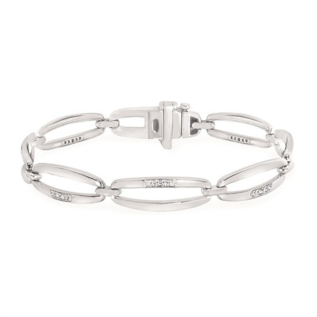 SS .25CTW Open Oval Link Bracelet – 40 Round Diamonds, 7.5"