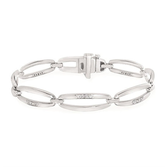 SS .25CTW Open Oval Link Bracelet – 40 Round Diamonds, 7.5"