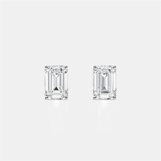 Emerald Cut Lab-Grown Diamond Stud Earrings – 14K White Gold