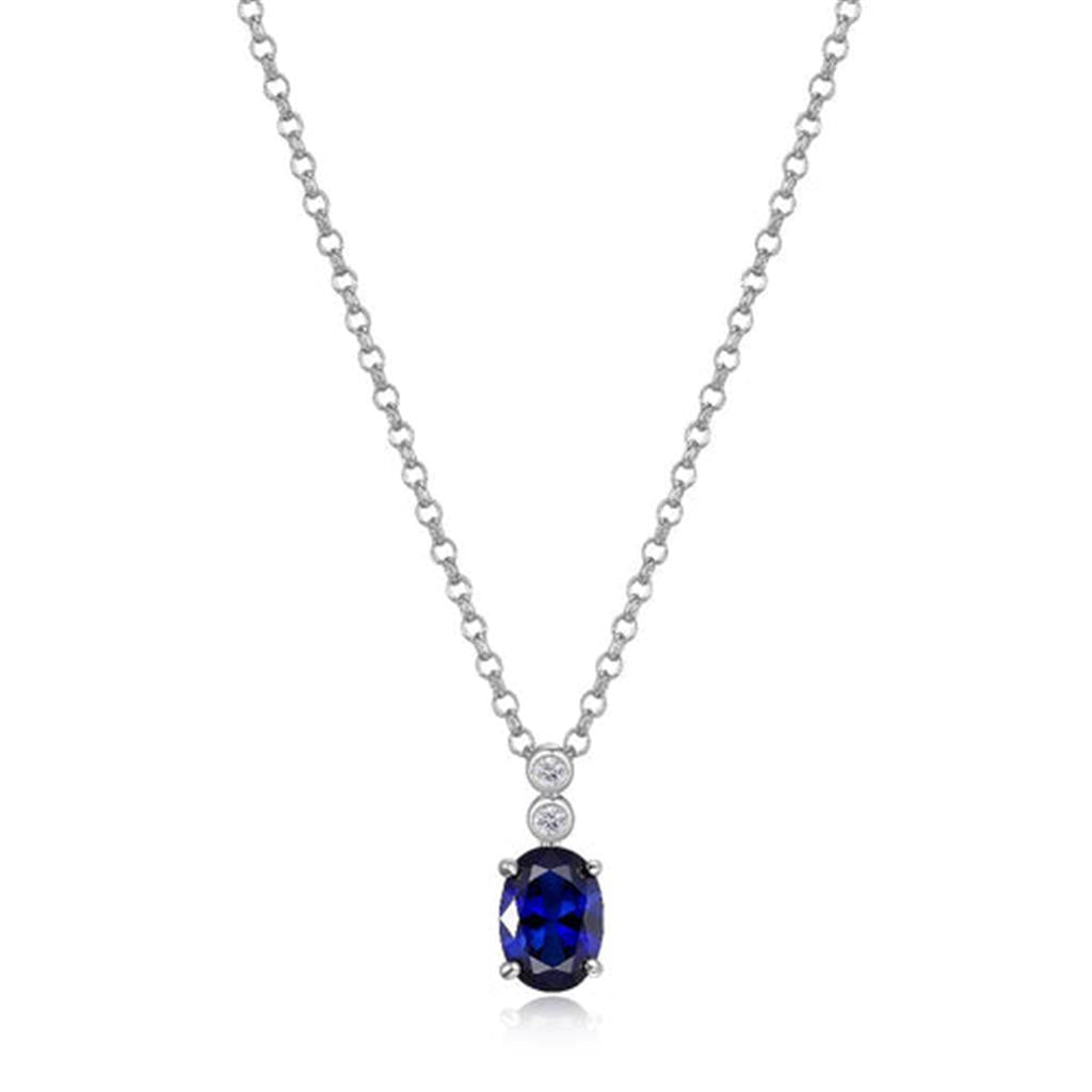 ELLE Sterling Silver Lab Created Sapphire and Diamond Necklace