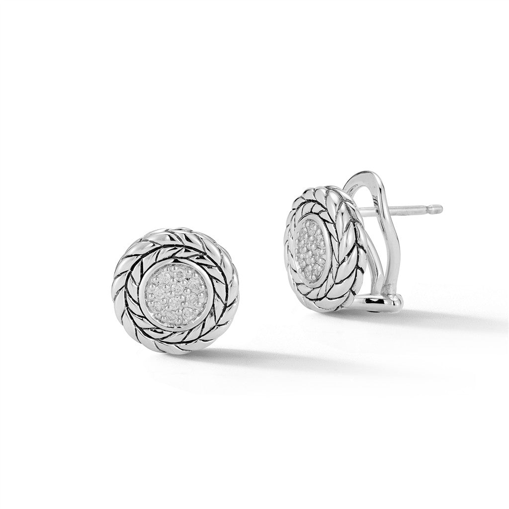 JAI Sterling Silver Diamond Stud Earrings with Box | Silver Earrings