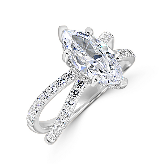 Criss Cross Diamond Shank Engagement Ring with Hidden Halo Semi-Mount