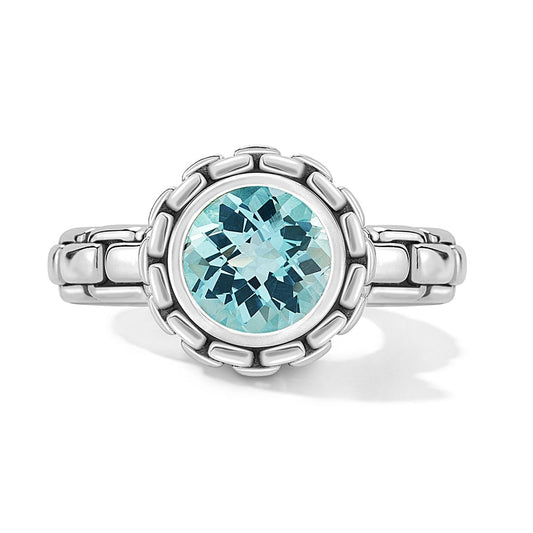 JAI Sterling Silver Box Chain Pattern Ring with Do | Silver Rings