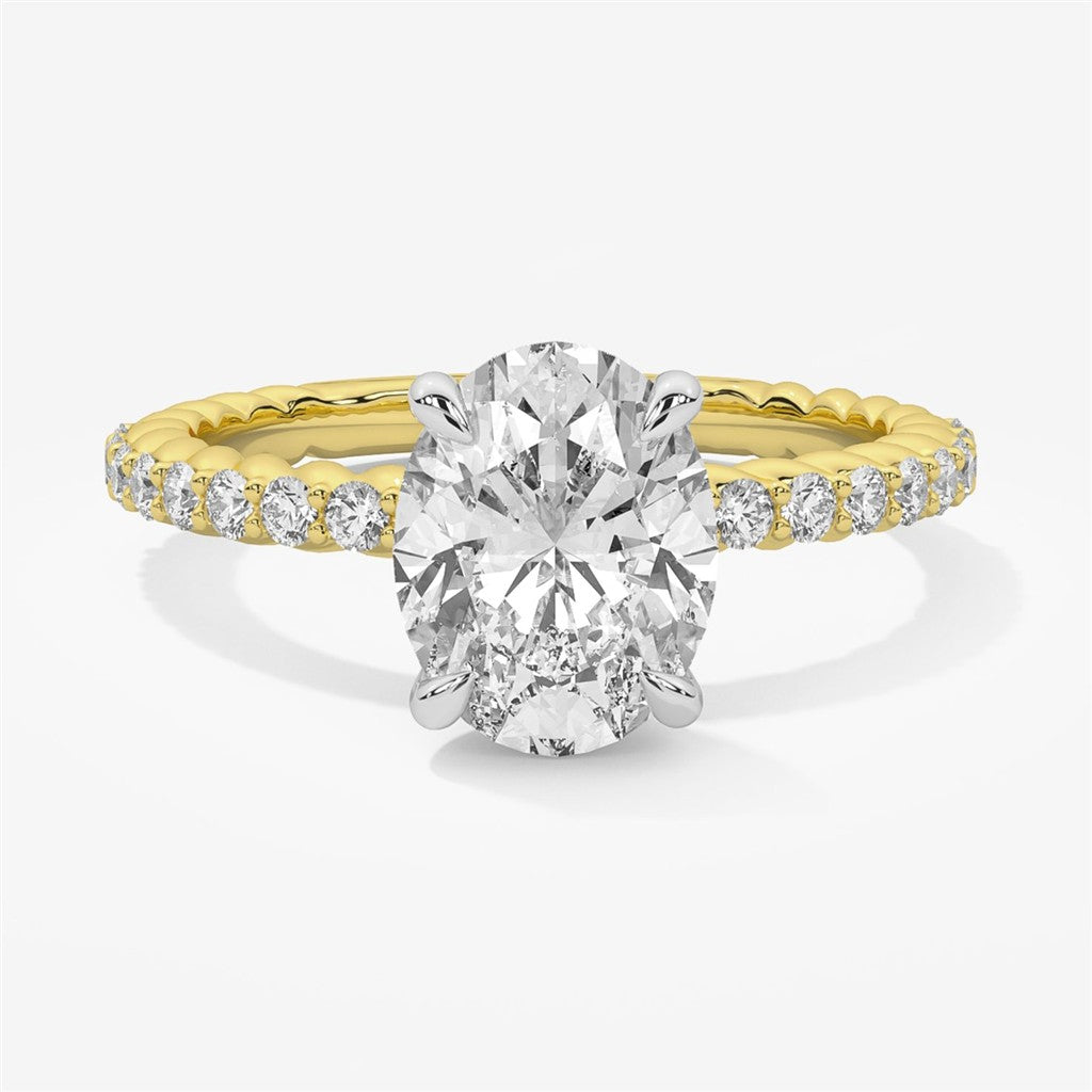 Engagement Ring with Hidden Halo and Braided Diamond Shank. 2.1mm Wide Shank Semi-Mount