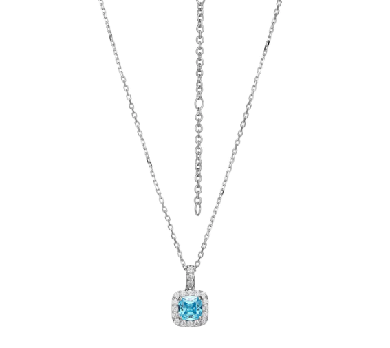 ELLE “Radiance” Cushion-Cut Blue & Clear CZ Pendant Necklace in Sterling Silver