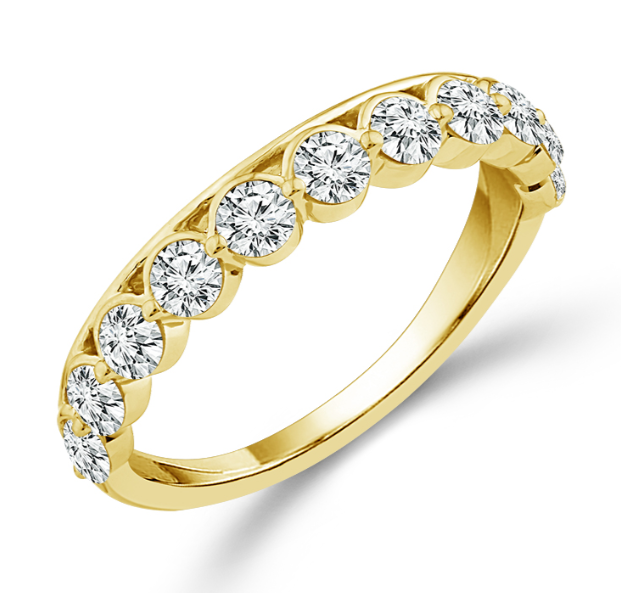 14K Yellow Gold .90CTW 11 Round Brilliant Cut Bezel Set Wedding Band Size 7