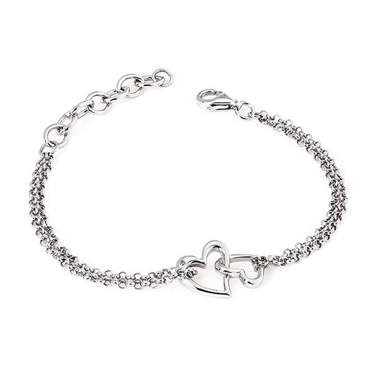 Sterling Silver Diva Diamonds Double Heart Bracelet – .01CT – Adjustable