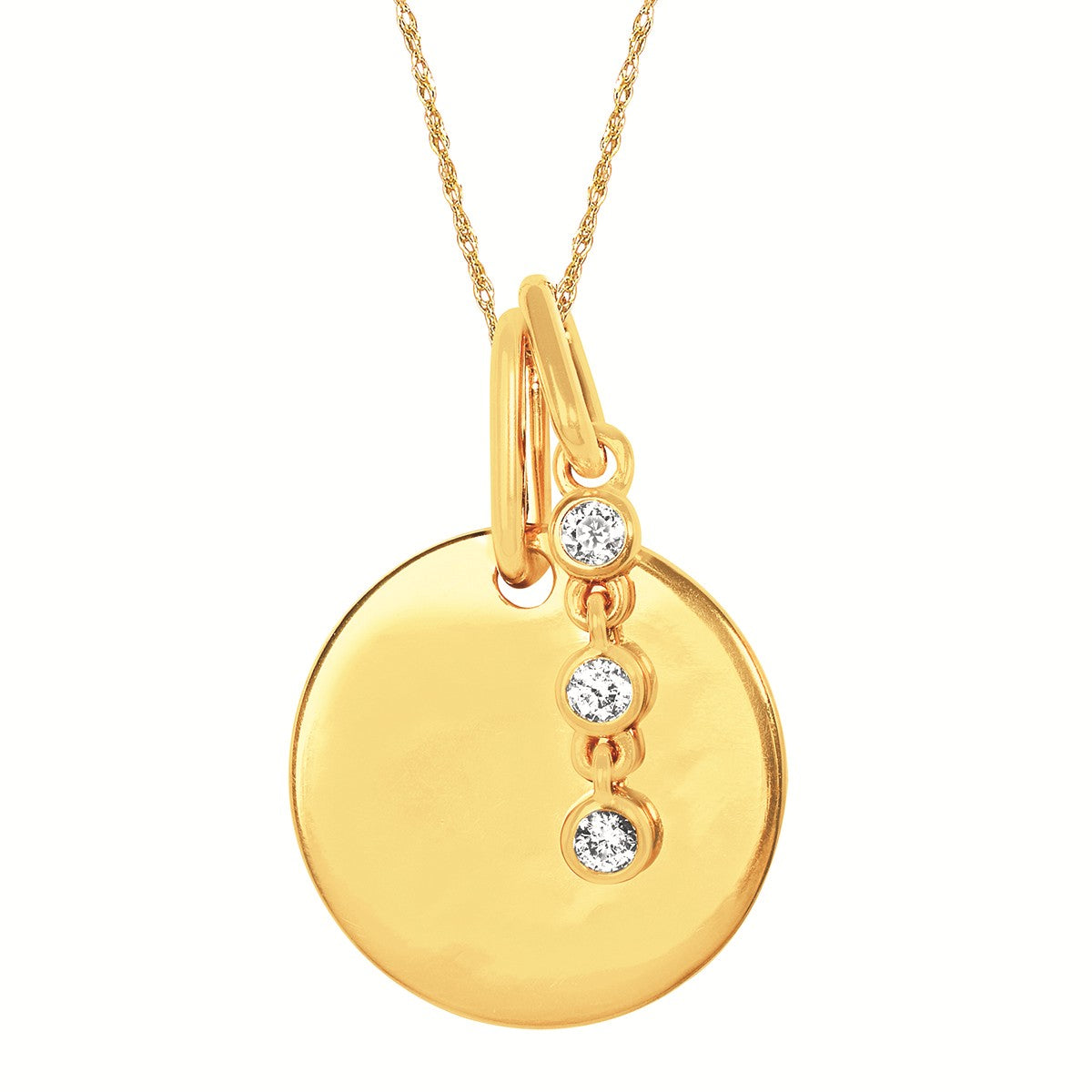 LGD SS/18KYGP .10CTW Disc Pendant with Diamond Dangles