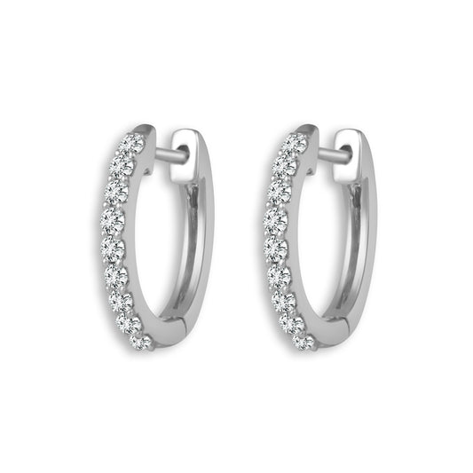 14K White Gold .33CTW Diamond Hoop Earrings with 18 Round Brilliant Cut Diamonds G-H SI
