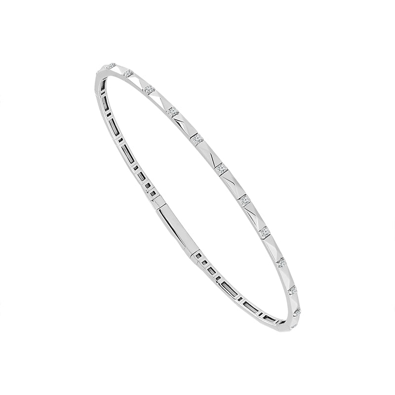 14K White Gold .16CTW Pyramid Link Diamond Flexie Bangle