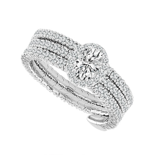 14K White Gold 1.50CTW Diamond Flexie Ring – Oval Center & Halo