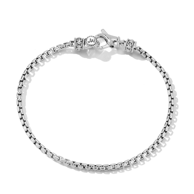 JAI Sterling Silver 2.7MM Box Chain Bracelet Large 8.125"