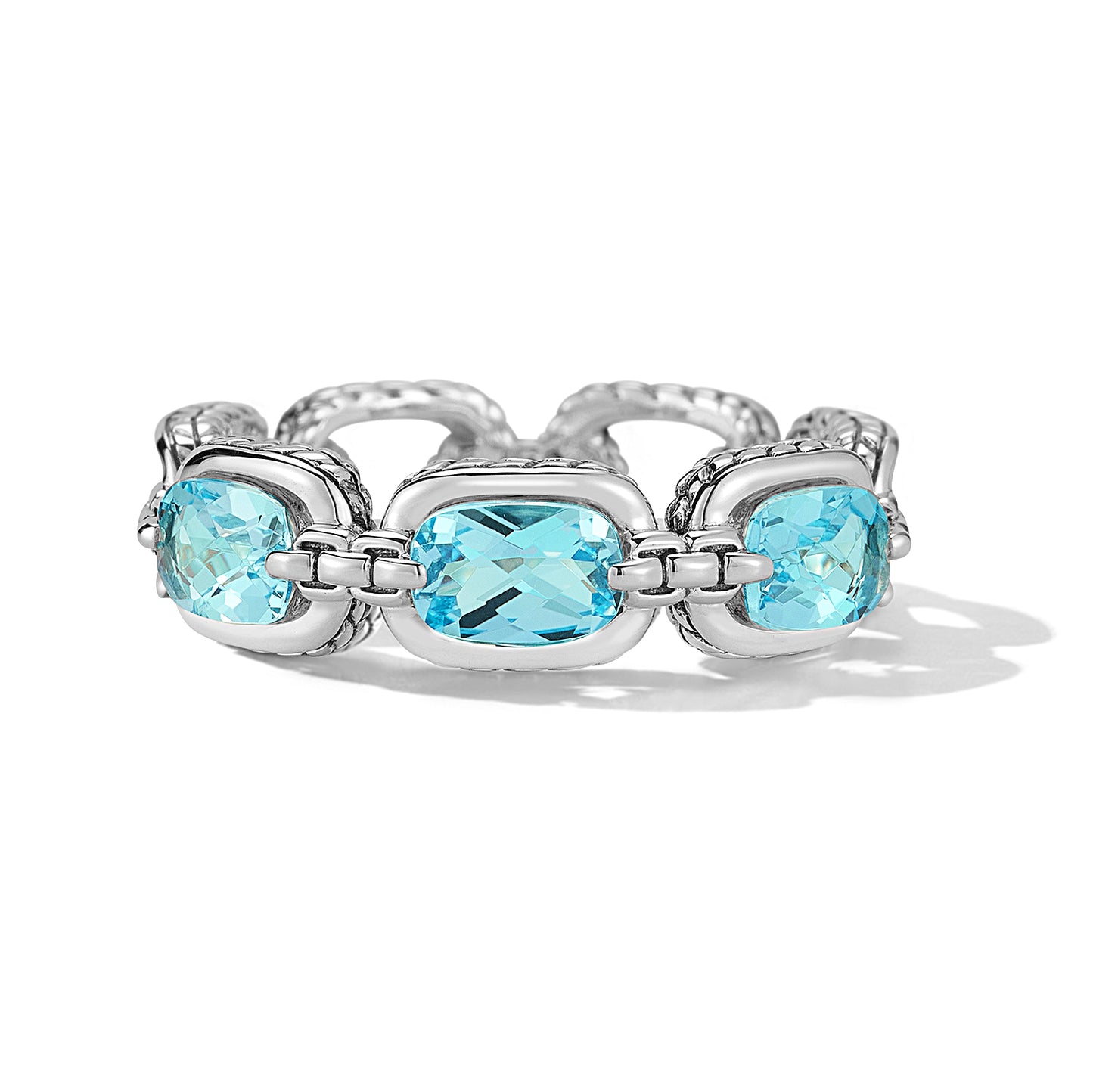 JAI Sterling Silver Statement Link & Multi Gemston | Silver Rings
