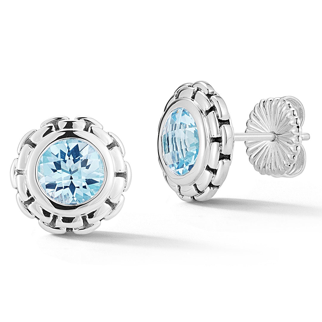 JAI Sterling Silver 6mm Blue Topaz Gemstone Stud E | Silver Earrings