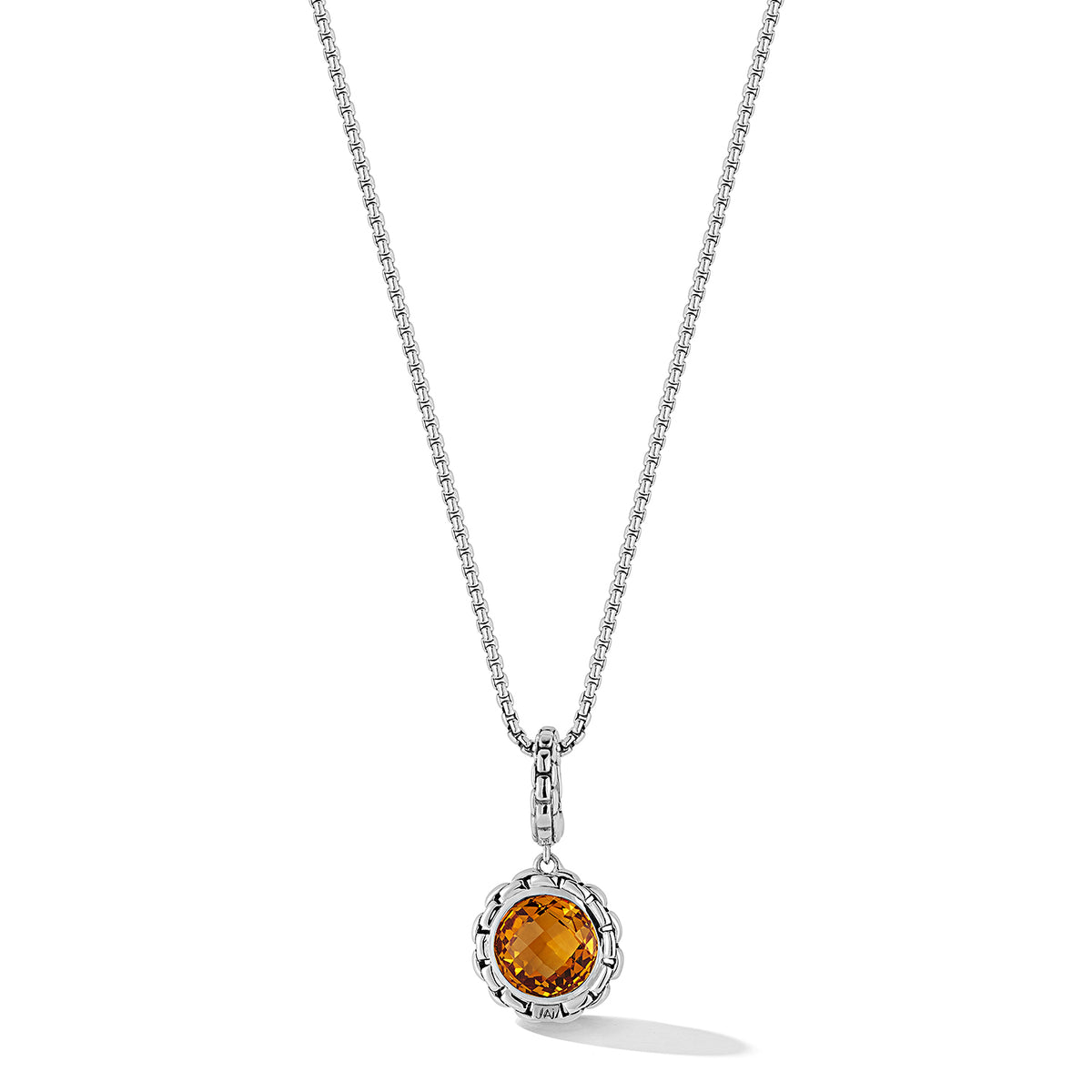 JAI Sterling Silver Box Chain Pattern Citrine Char | Silver Necklaces