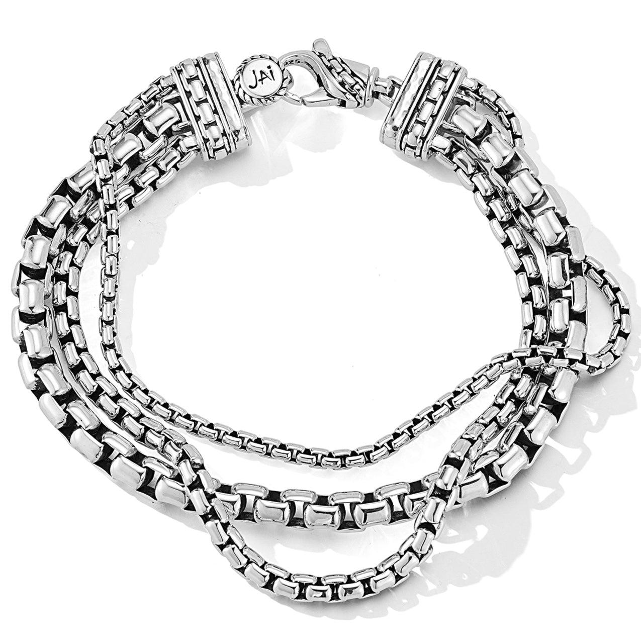 JAI Sterling Silver Triple Strand Box Chain Bracel | Silver Bracelets