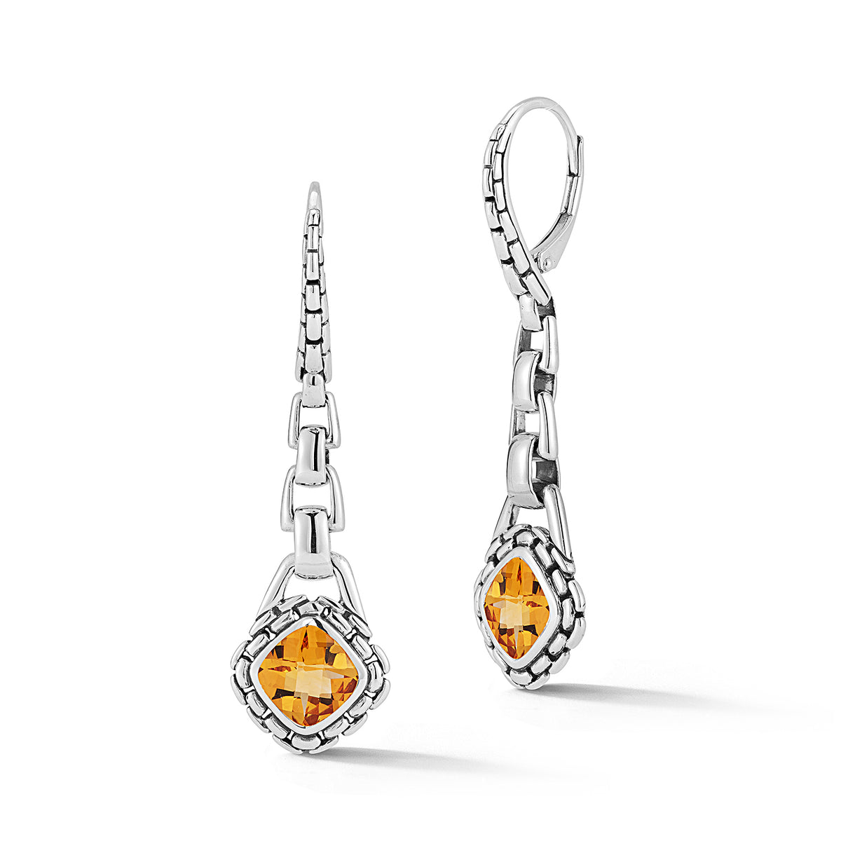JAI Sterling Silver Box Chain & Gemstone Lever Bac | Silver Earrings