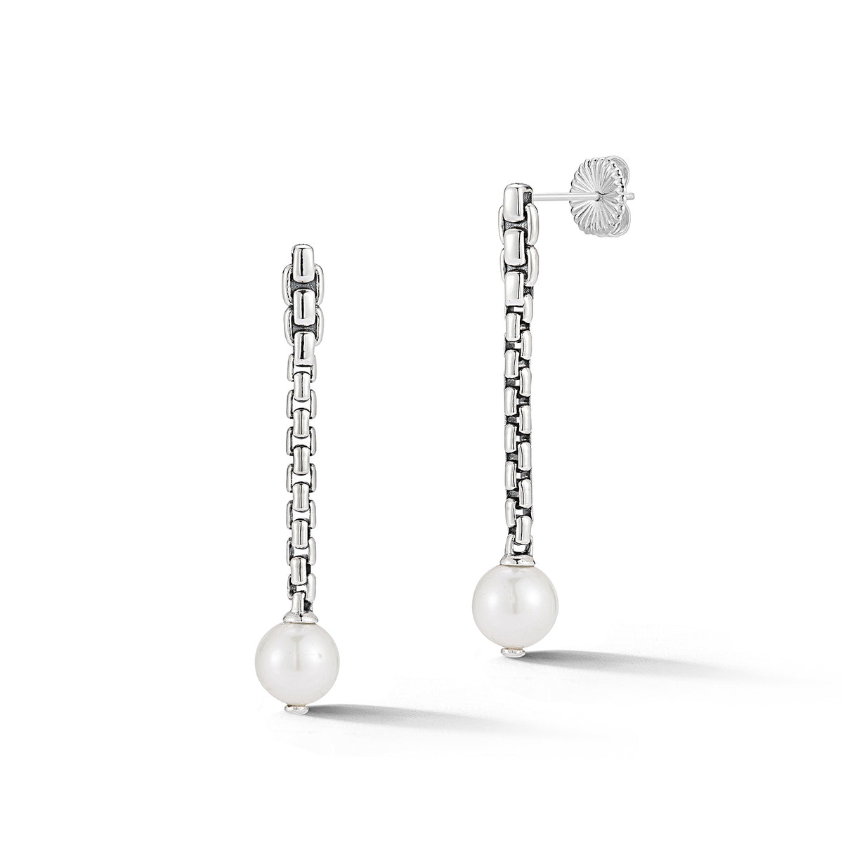 JAI Sterling Silver 1.5 Fresh Water Pearl Box Chai | Silver Earrings