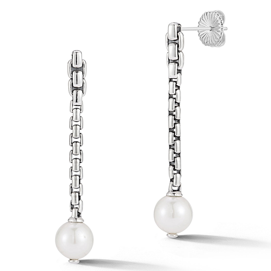 JAI Sterling Silver 1.5 Fresh Water Pearl Box Chai | Silver Earrings