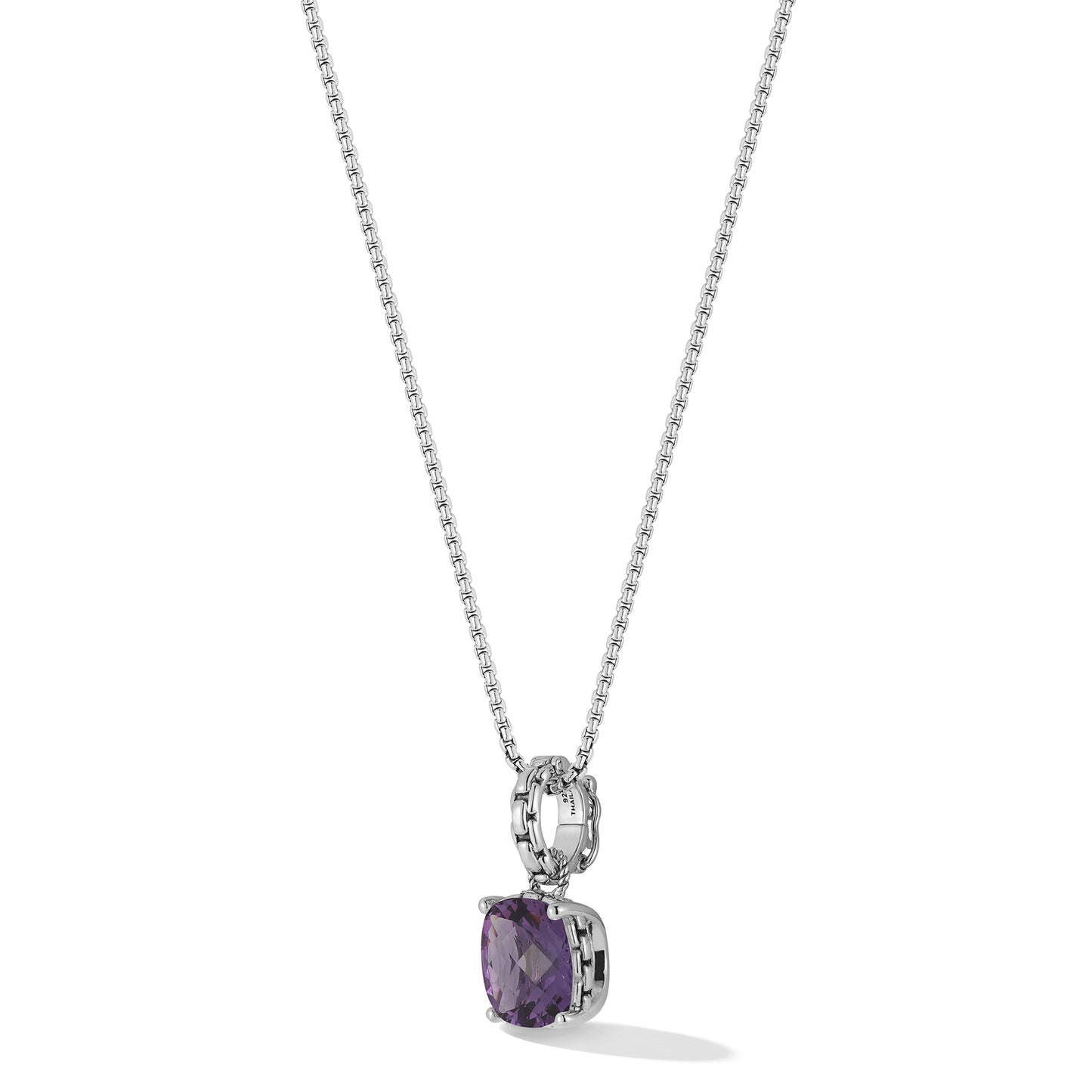 JAI Sterling Silver Gemstone Box Chain Pendant - A | Silver Necklaces