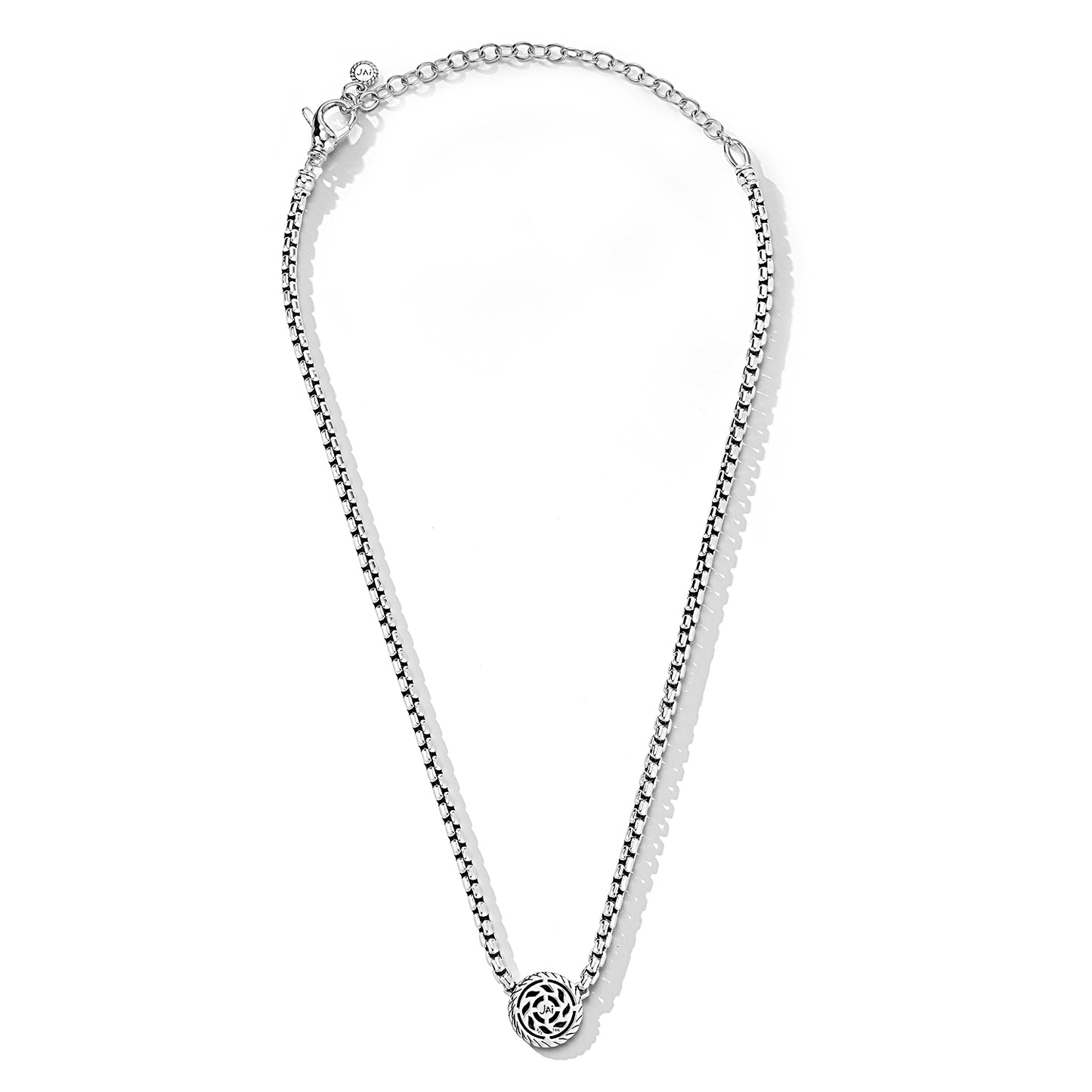 JAI Sterling Silver Hammered Disk 3.7mm Box Chain  | Silver Necklaces