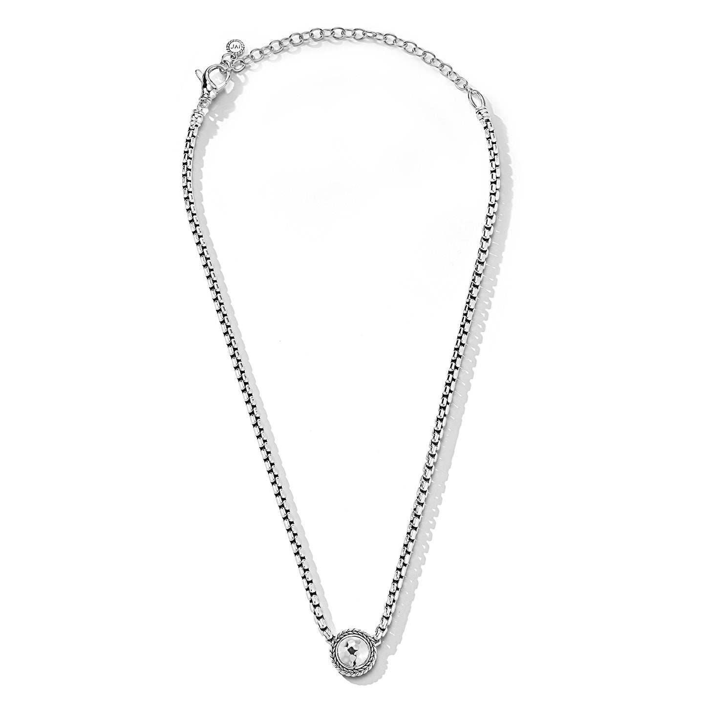 JAI Sterling Silver Hammered Disk 3.7mm Box Chain  | Silver Necklaces