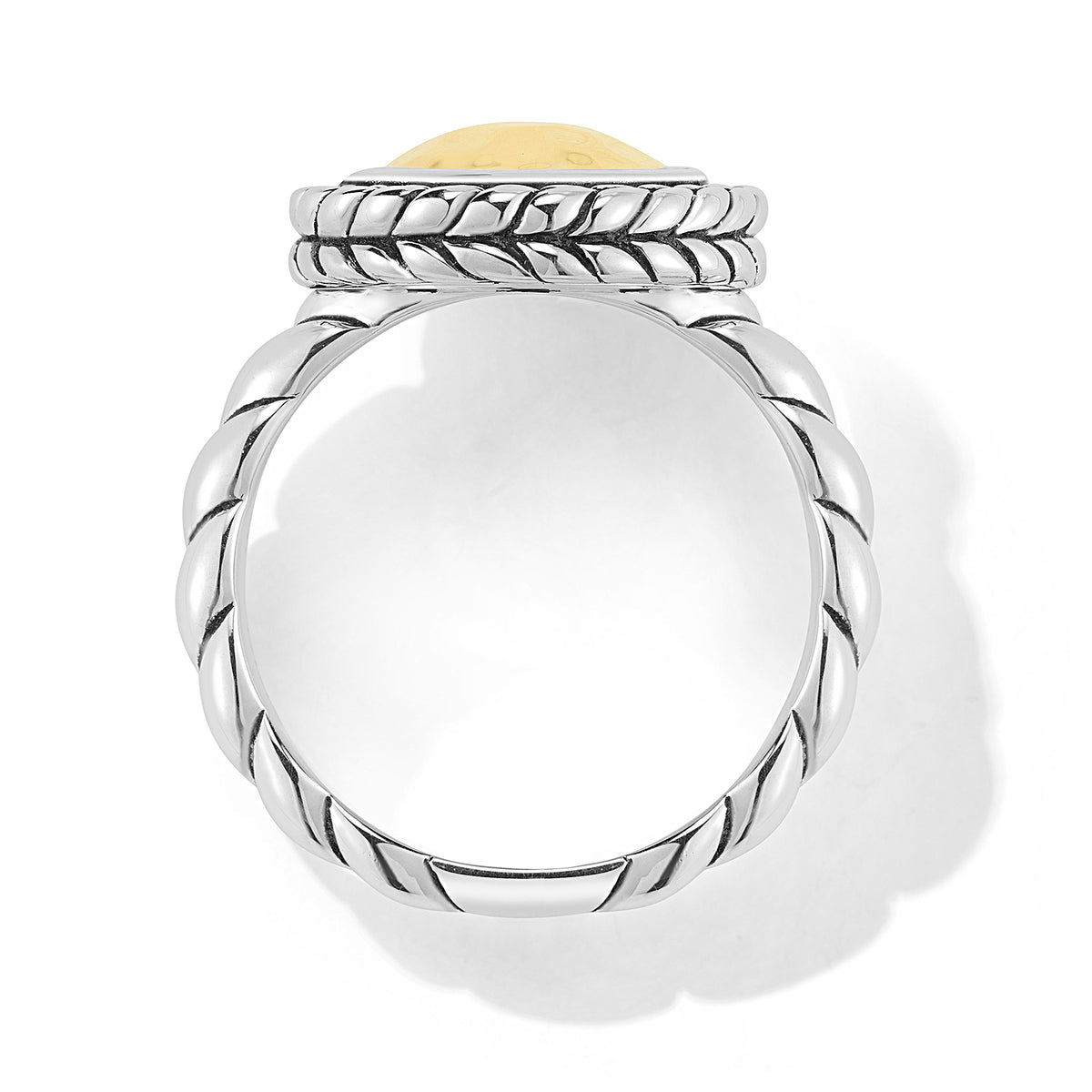 JAI Sterling Silver & 14K Gold Hammered Disk Ring  | Silver Rings
