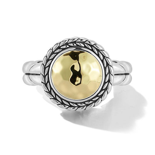 JAI Sterling Silver & 14K Gold Hammered Disk Ring  | Silver Rings